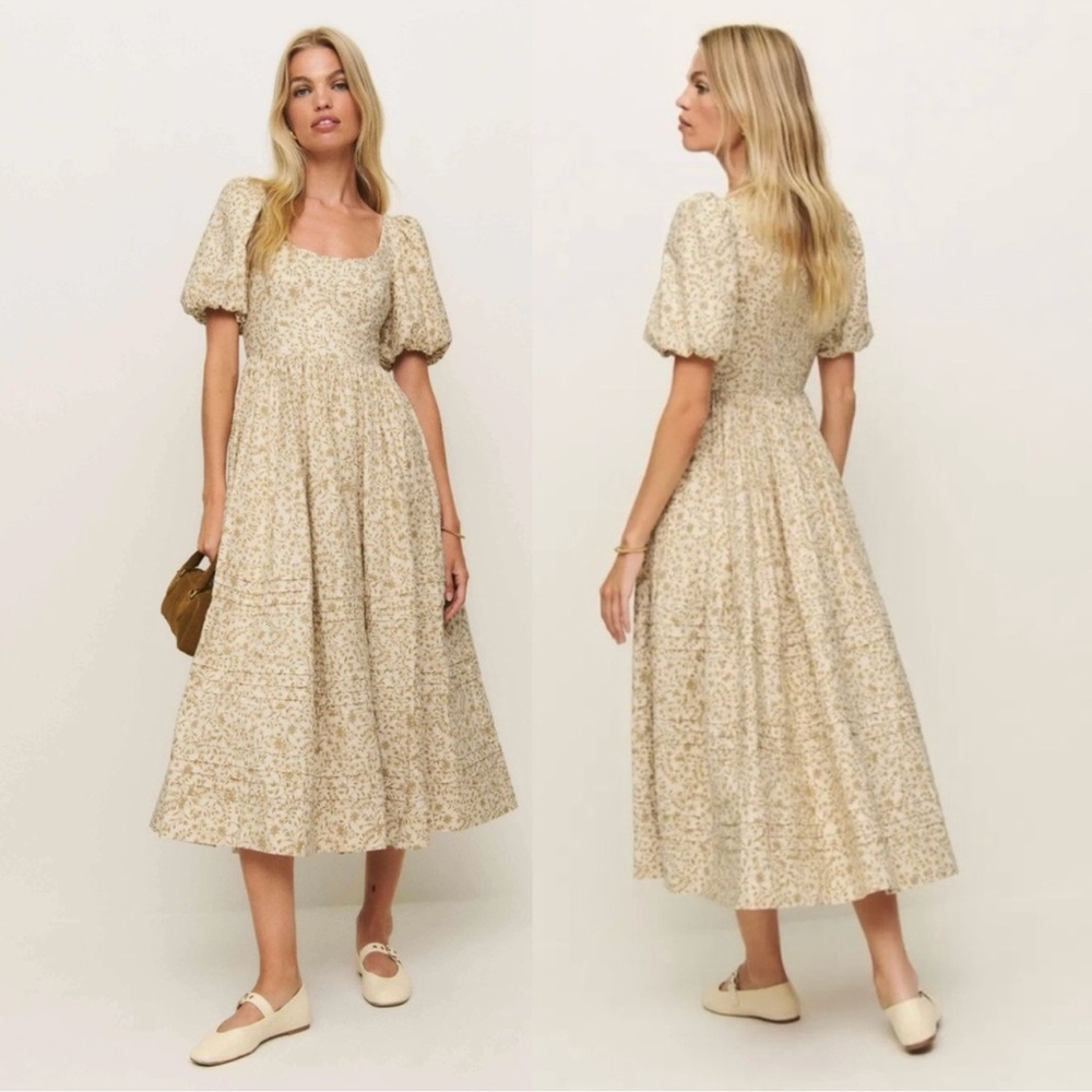 Reformation Everlyn Puff Sleeve Midi Dress Size 4